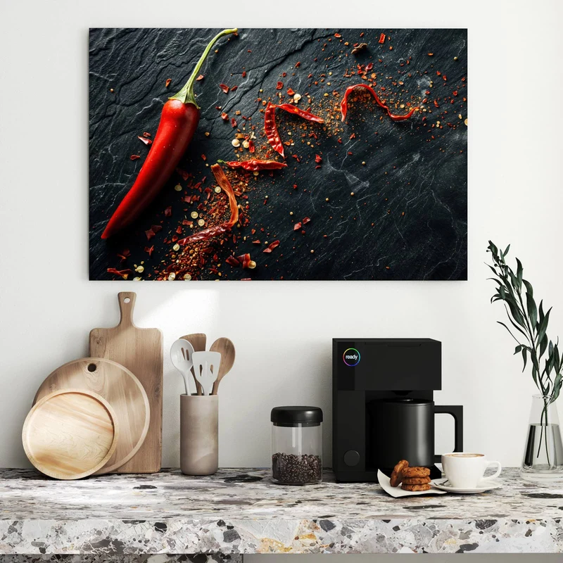 Metall Magnettafel - Chili auf Schiefer