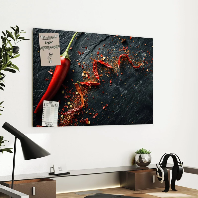 Metall Magnettafel - Chili auf Schiefer