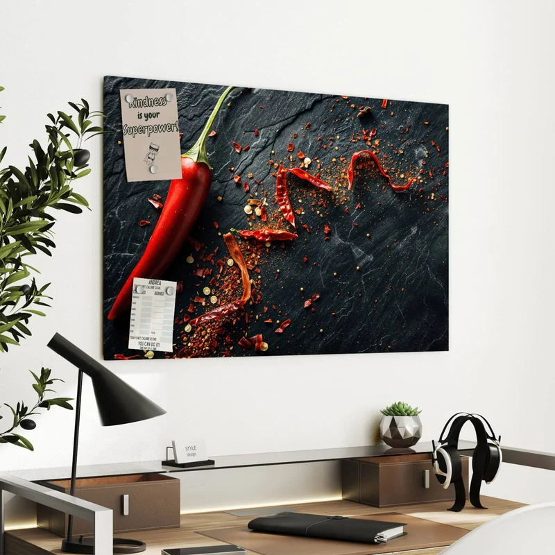 Metall Magnettafel - Chili auf Schiefer