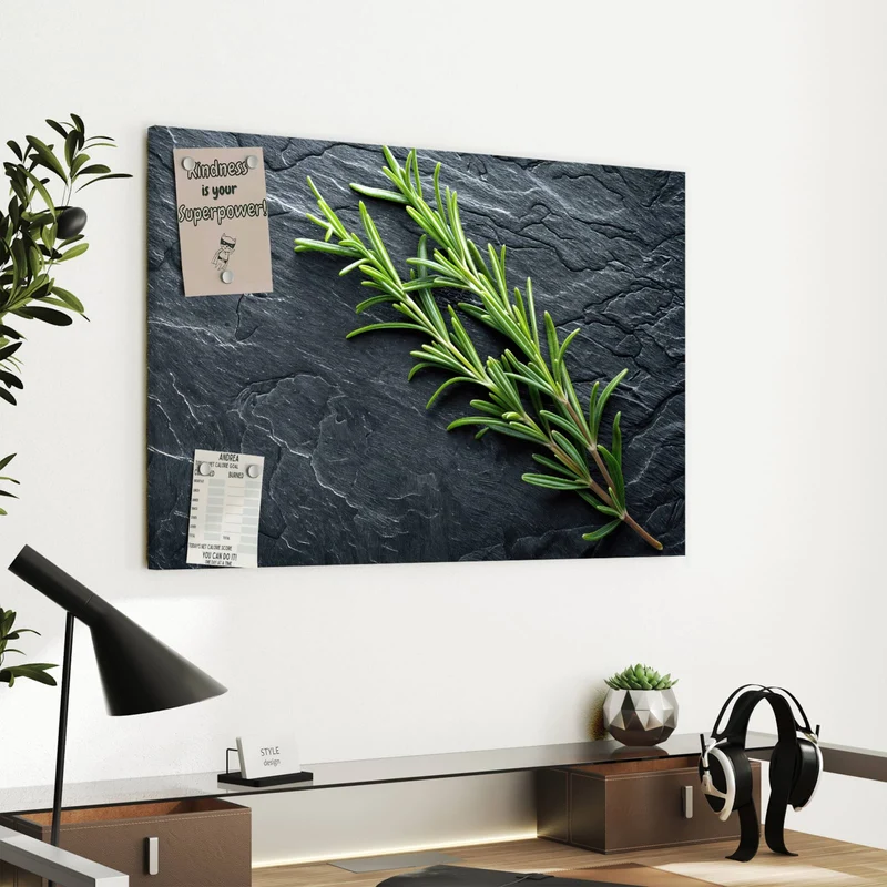 Metall Magnettafel - Rosmarin auf Schiefer
