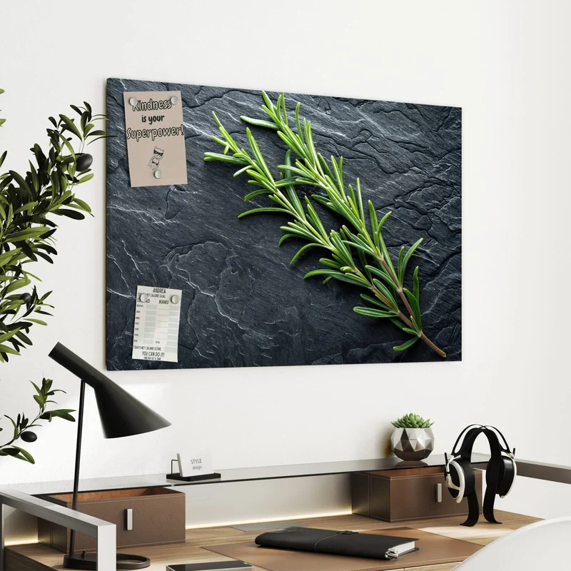 Metall Magnettafel - Rosmarin auf Schiefer