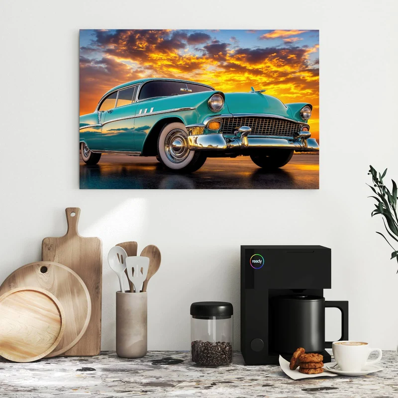 Metall Magnettafel - Türkiser Oldtimer