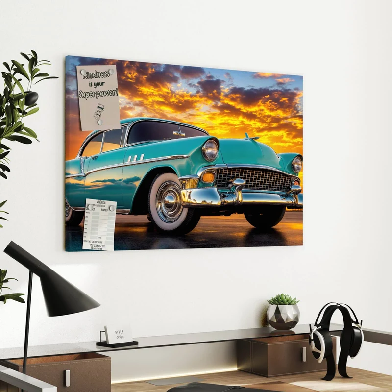 Metall Magnettafel - Türkiser Oldtimer
