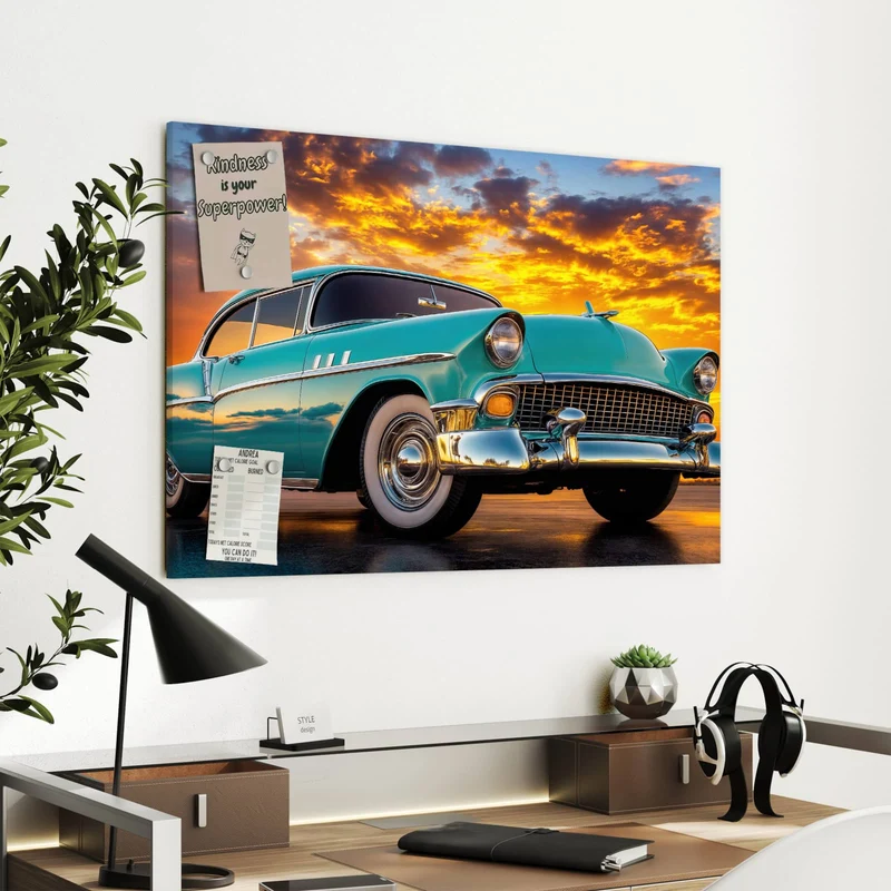 Metall Magnettafel - Türkiser Oldtimer