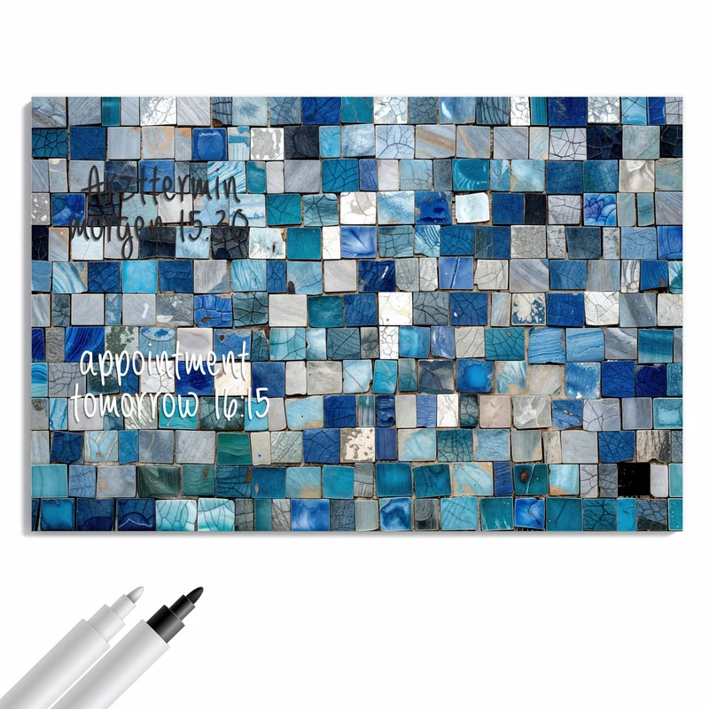 Metall Magnettafel - Blaue Marmorfliesen