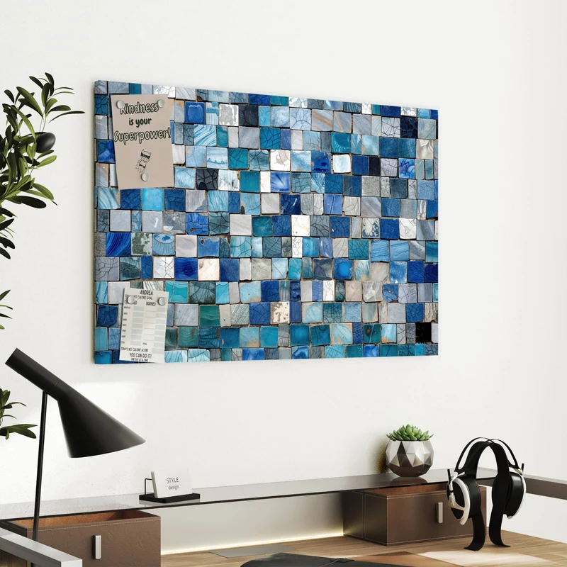 Metall Magnettafel - Blaue Marmorfliesen