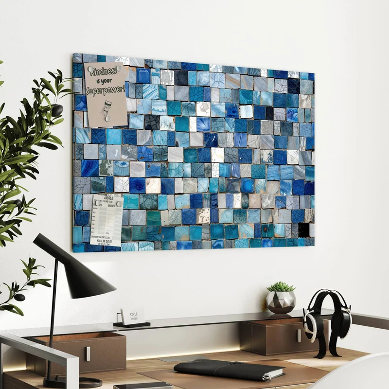 Metall Magnettafel - Blaue Marmorfliesen