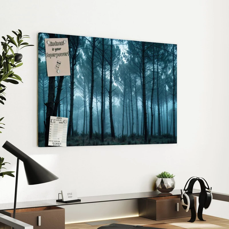 Metall Magnettafel - Nebeliger Wald