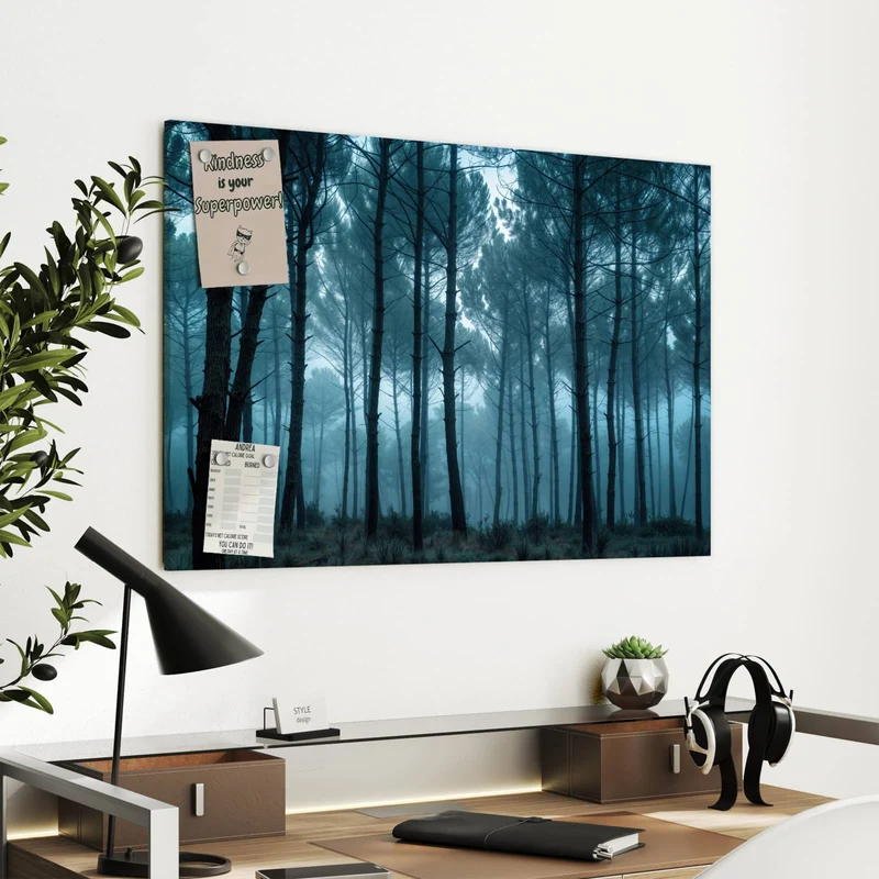 Metall Magnettafel - Nebeliger Wald