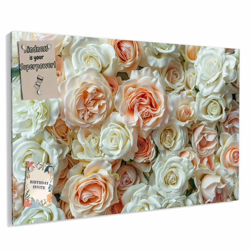 Metall Magnettafel - Cremeweiße Rosen