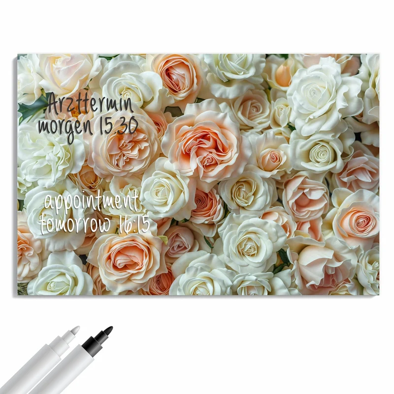 Metall Magnettafel - Cremeweiße Rosen