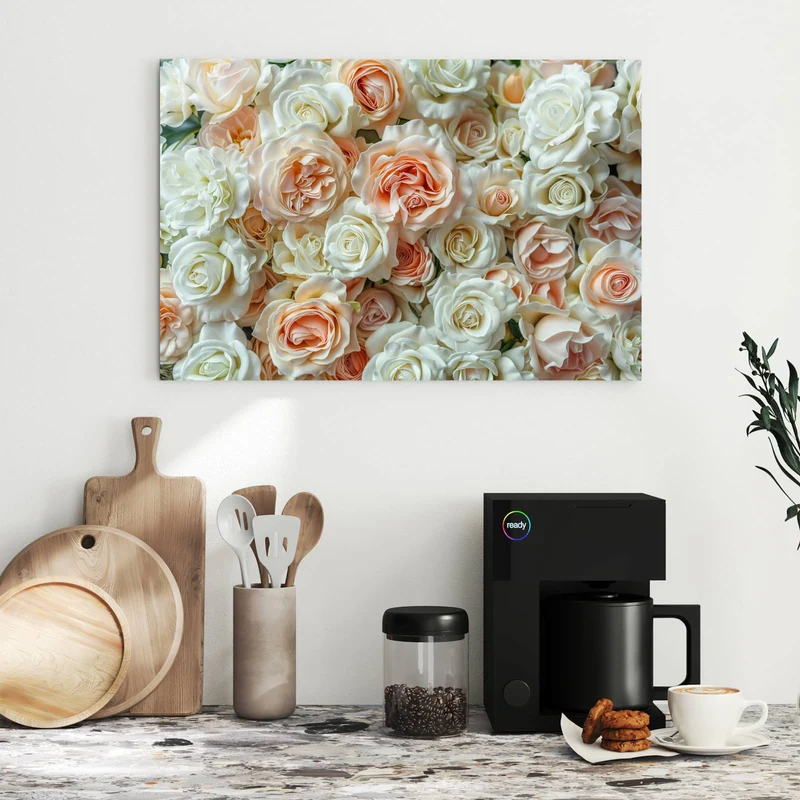 Metall Magnettafel - Cremeweiße Rosen