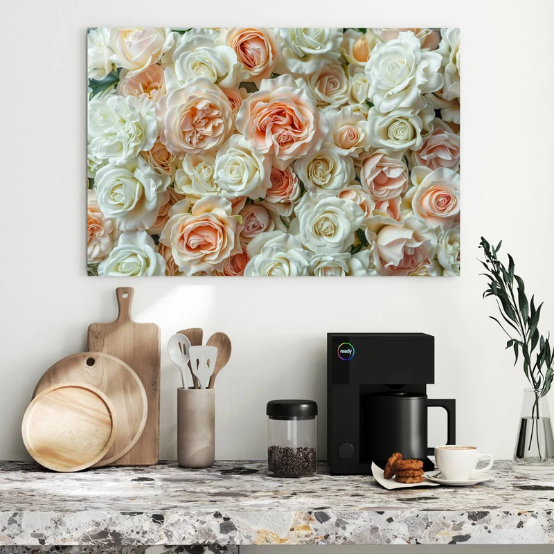 Metall Magnettafel - Cremeweiße Rosen