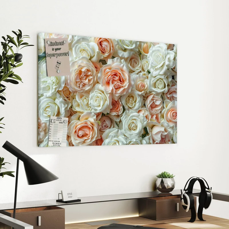 Metall Magnettafel - Cremeweiße Rosen