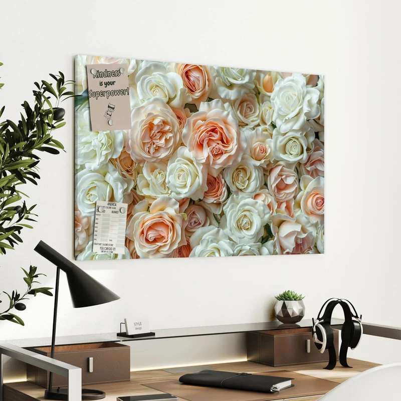 Metall Magnettafel - Cremeweiße Rosen