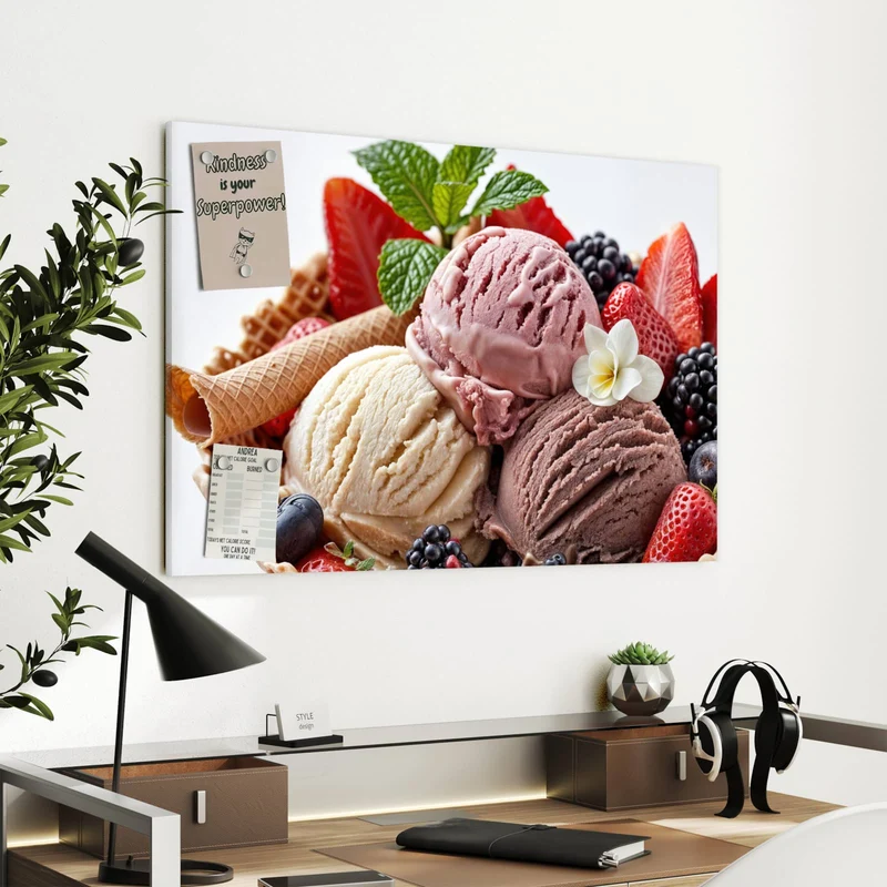 Metall Magnettafel - Eiskugeln mit Beeren