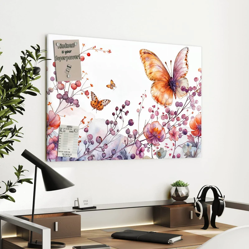 Metall Magnettafel - Falter über Blüten