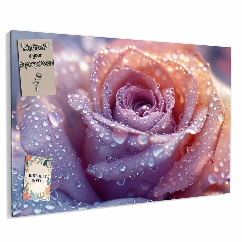 Metall Magnettafel - Lila Rose im Tau