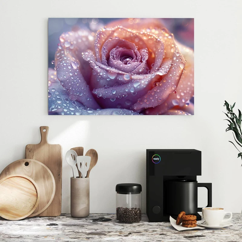 Metall Magnettafel - Lila Rose im Tau