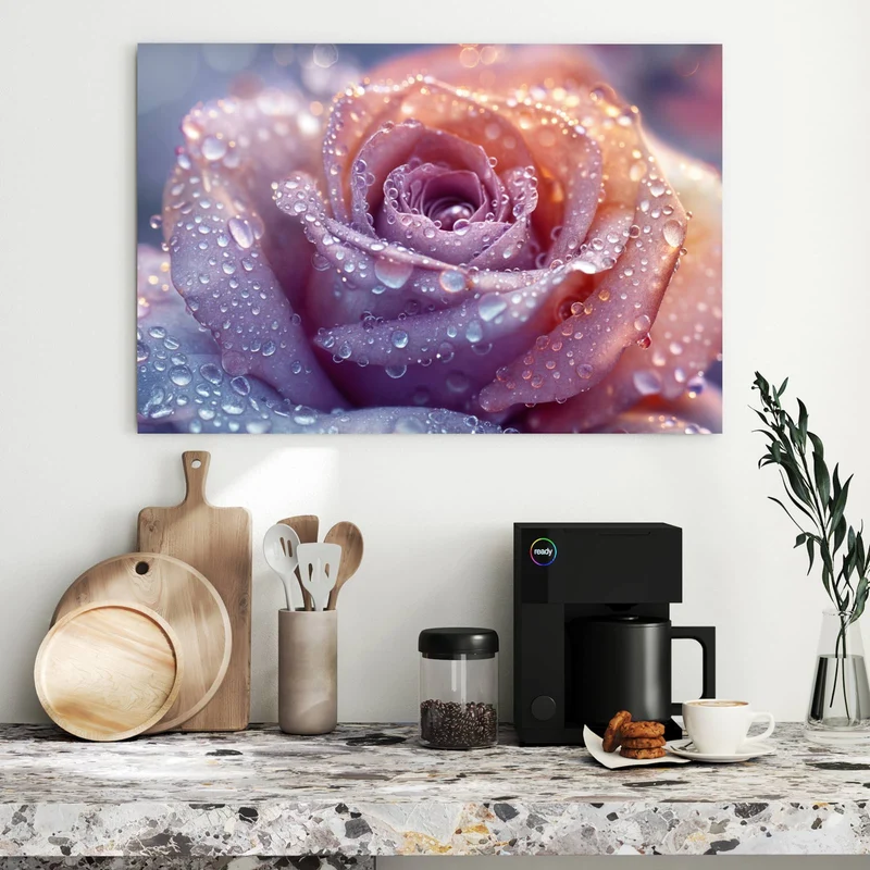 Metall Magnettafel - Lila Rose im Tau