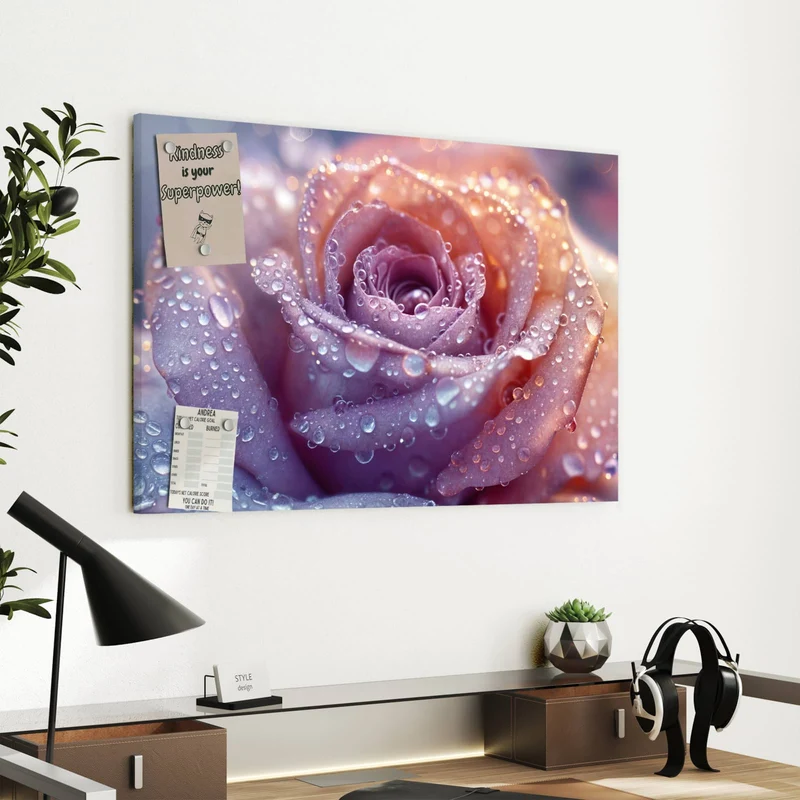 Metall Magnettafel - Lila Rose im Tau