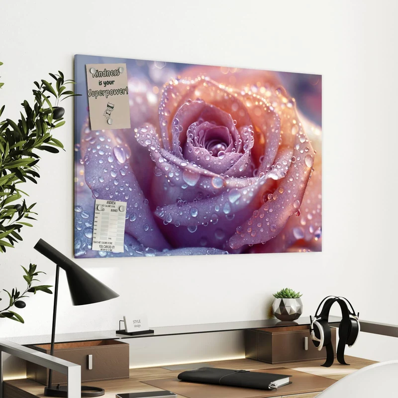 Metall Magnettafel - Lila Rose im Tau