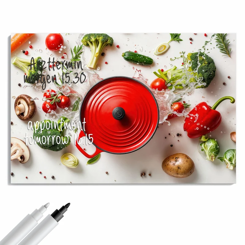 Metall Magnettafel - Roter Topf mit Gemüse