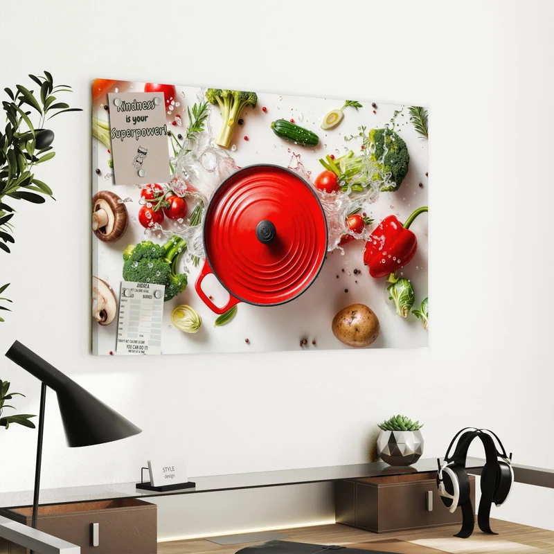 Metall Magnettafel - Roter Topf mit Gemüse