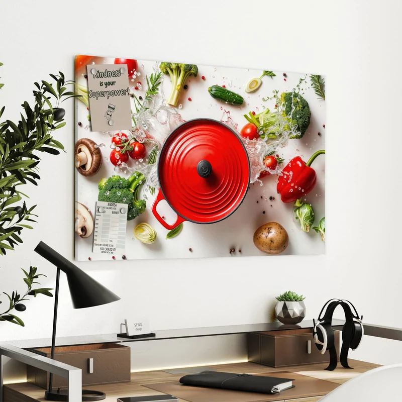 Metall Magnettafel - Roter Topf mit Gemüse