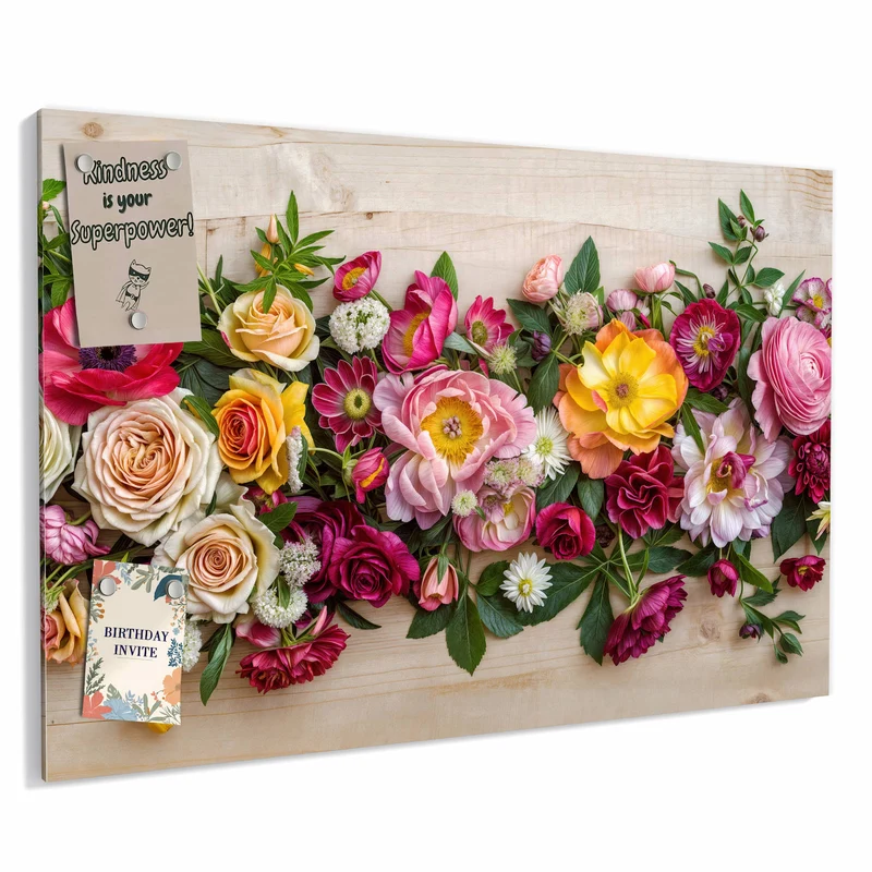 Metall Magnettafel - Blumenband auf Holz