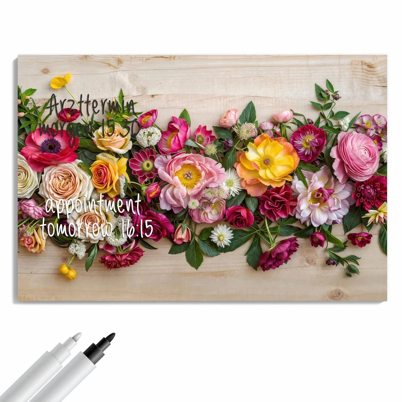 Metall Magnettafel - Blumenband auf Holz