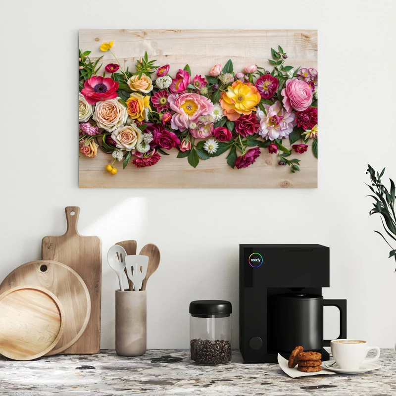 Metall Magnettafel - Blumenband auf Holz