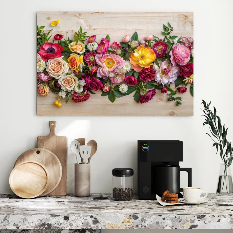 Metall Magnettafel - Blumenband auf Holz