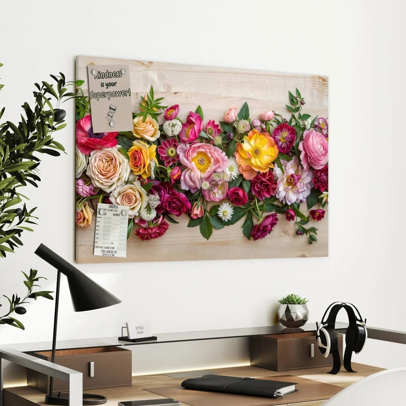 Metall Magnettafel - Blumenband auf Holz