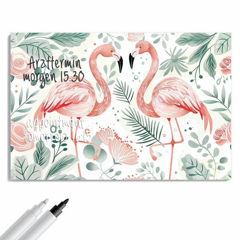 Metall Magnettafel - Flamingos in Pastell
