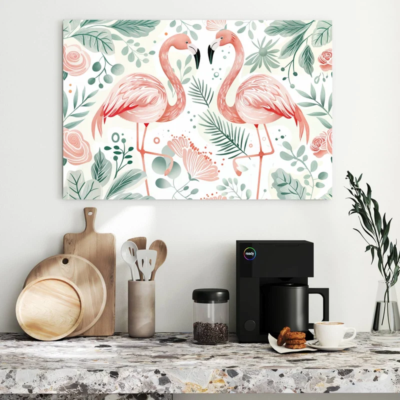 Metall Magnettafel - Flamingos in Pastell