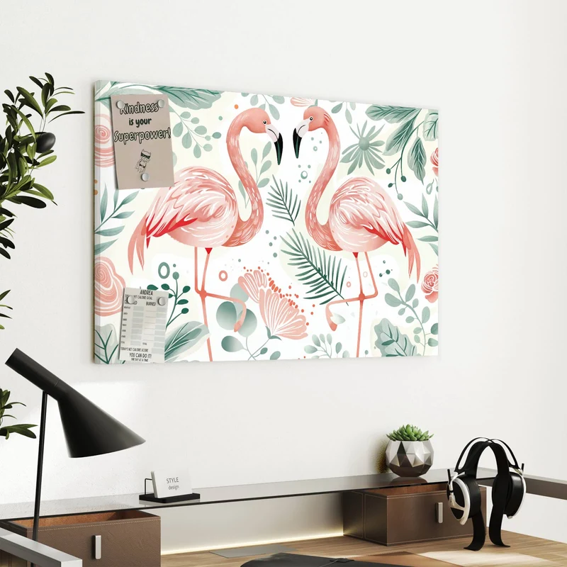 Metall Magnettafel - Flamingos in Pastell