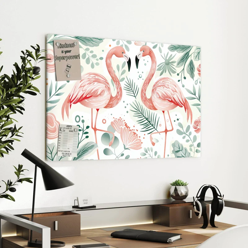 Metall Magnettafel - Flamingos in Pastell