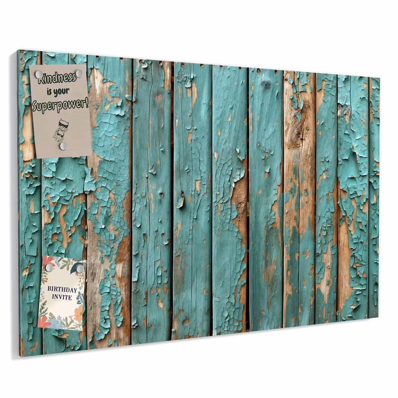 Metall Magnettafel - Türkise Farbe auf Holz