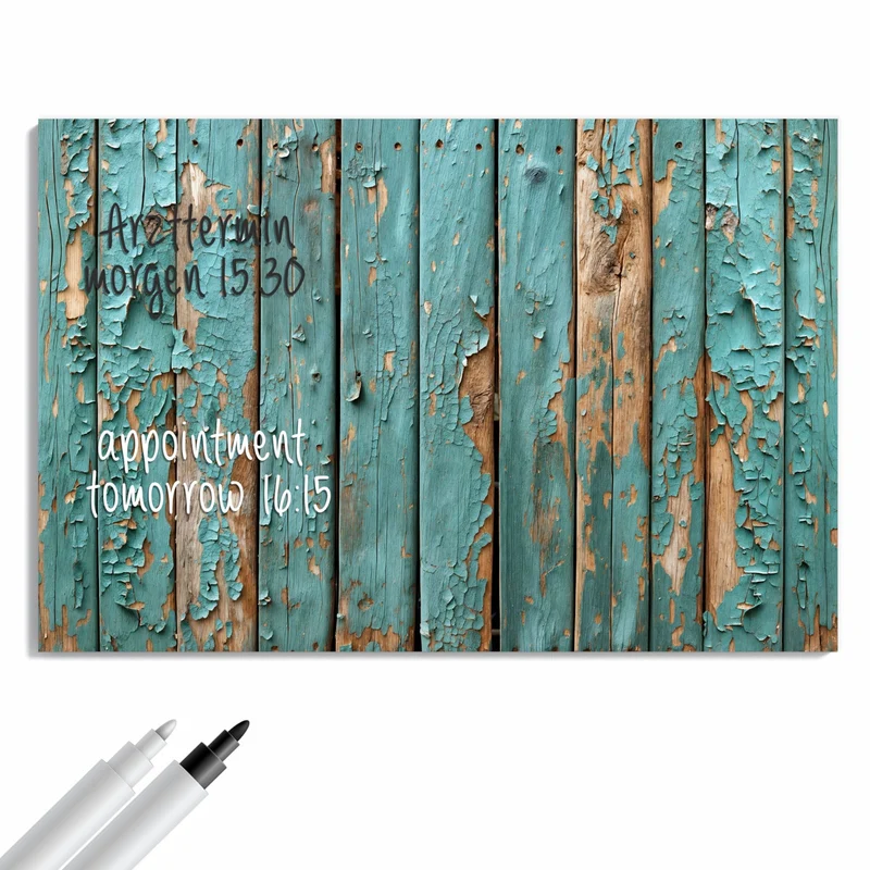 Metall Magnettafel - Türkise Farbe auf Holz