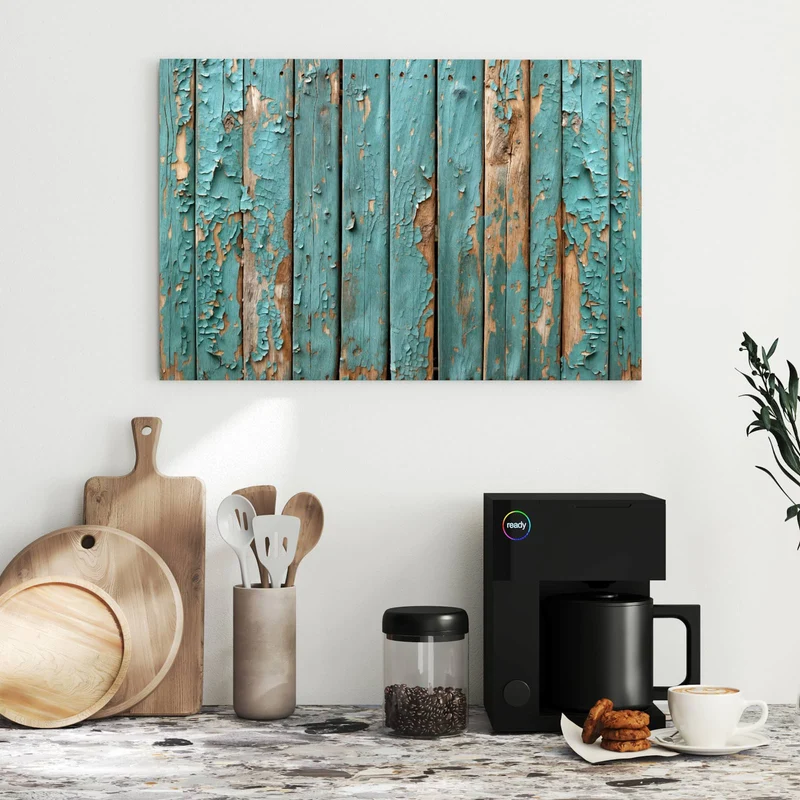 Metall Magnettafel - Türkise Farbe auf Holz