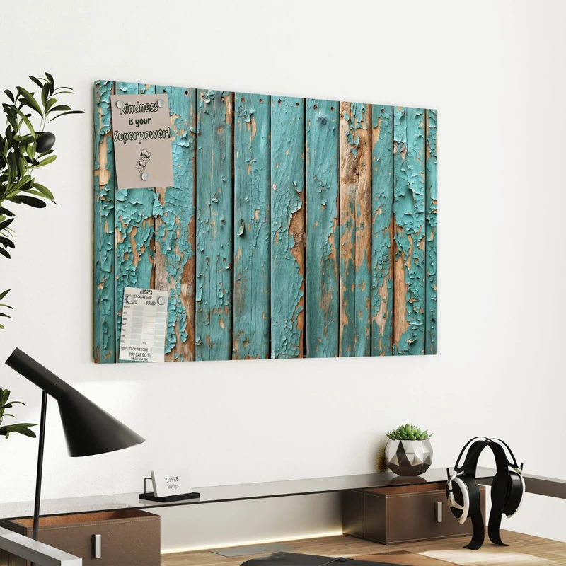 Metall Magnettafel - Türkise Farbe auf Holz