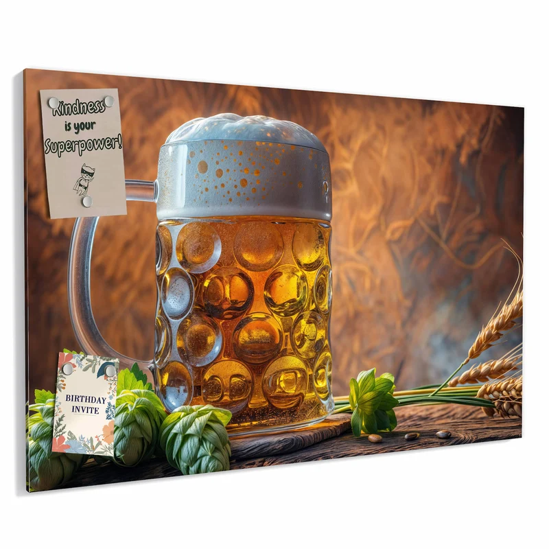 Metall Magnettafel - Bierkrug mit Hopfen
