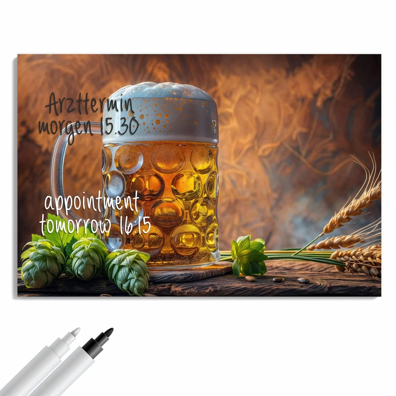 Metall Magnettafel - Bierkrug mit Hopfen