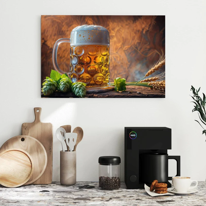 Metall Magnettafel - Bierkrug mit Hopfen