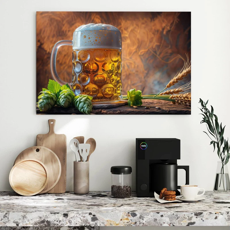 Metall Magnettafel - Bierkrug mit Hopfen