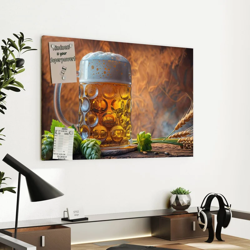 Metall Magnettafel - Bierkrug mit Hopfen