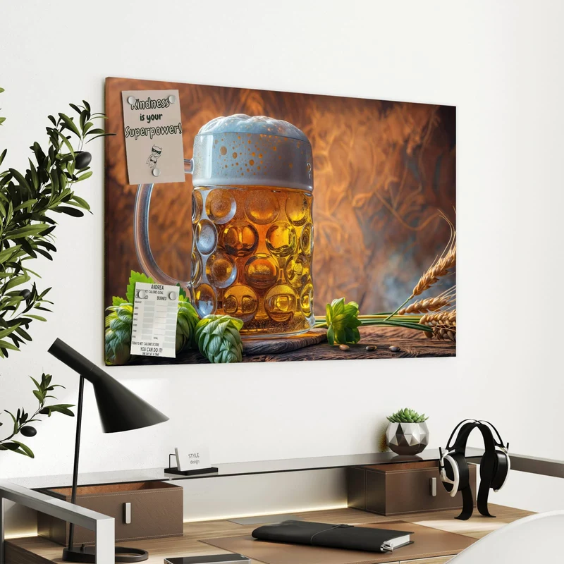 Metall Magnettafel - Bierkrug mit Hopfen