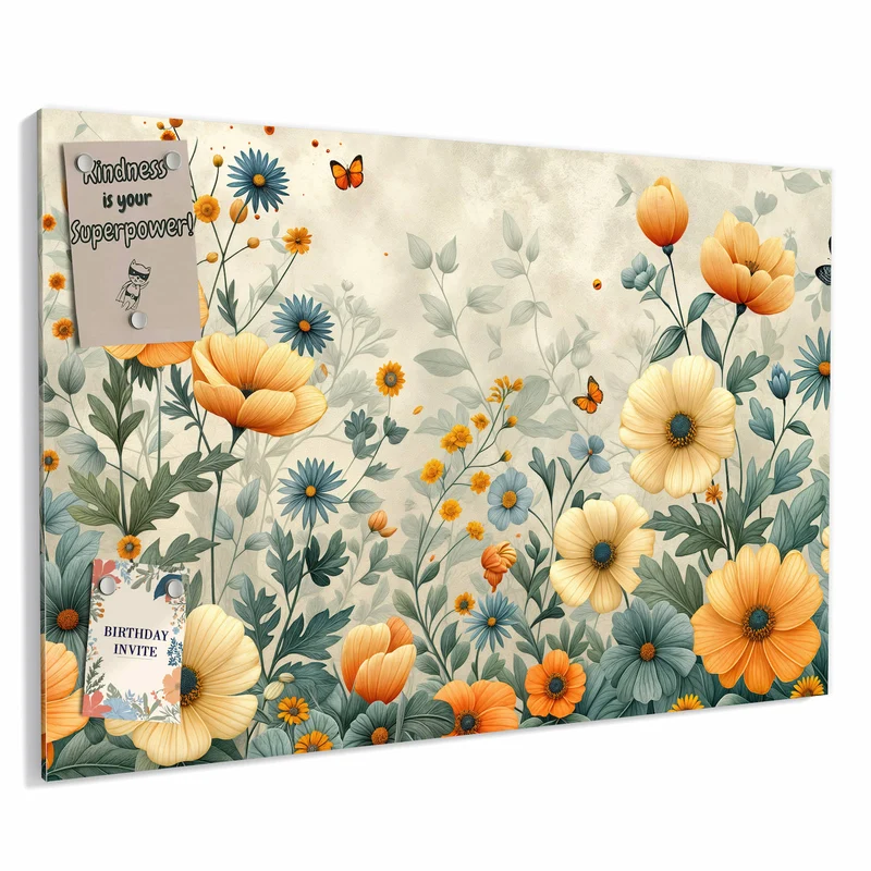 Metall Magnettafel - Sommerblüten auf Beige