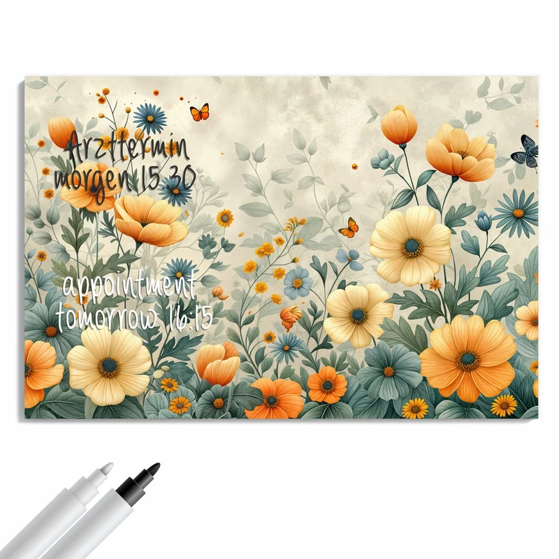 Metall Magnettafel - Sommerblüten auf Beige